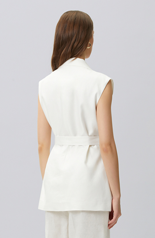 Kırık Beyaz Keten Yelek