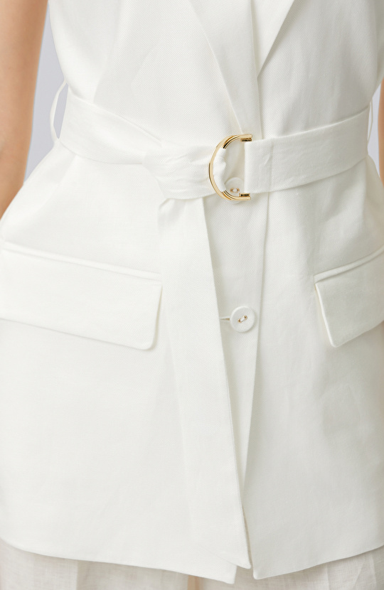 Kırık Beyaz Keten Yelek