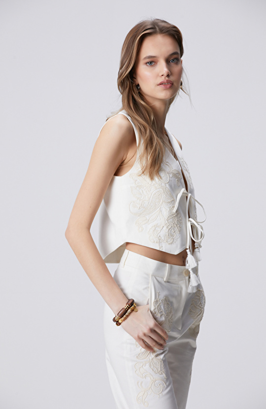 Limited Off White Embroidered Vest