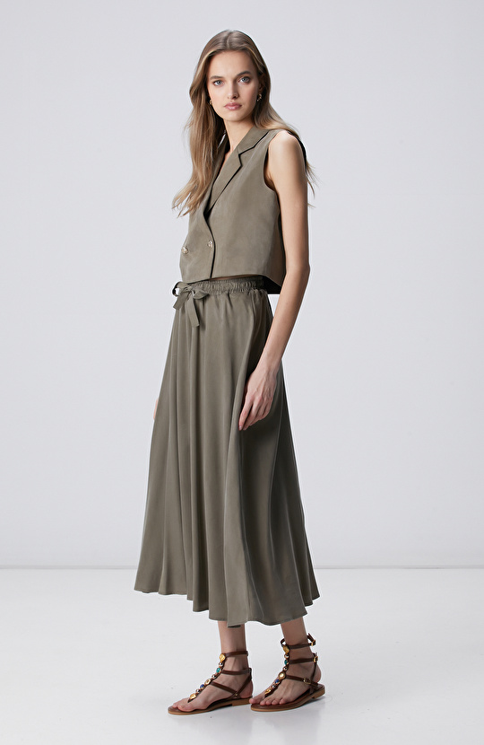 Haki Kruvaze Cupro Yelek