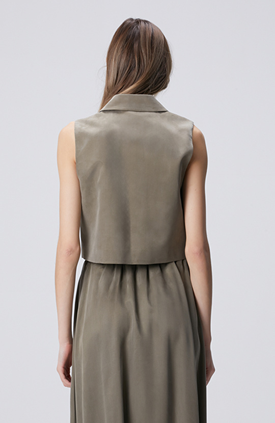 Haki Kruvaze Cupro Yelek