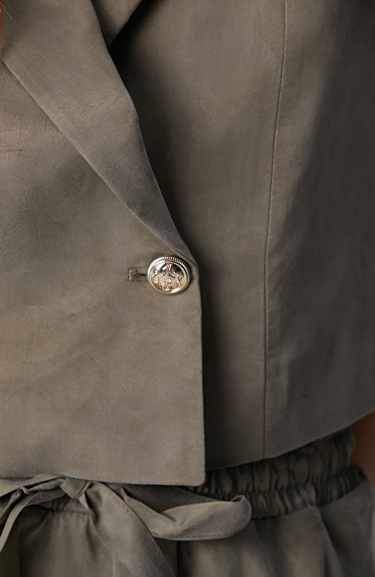 Haki Kruvaze Cupro Yelek