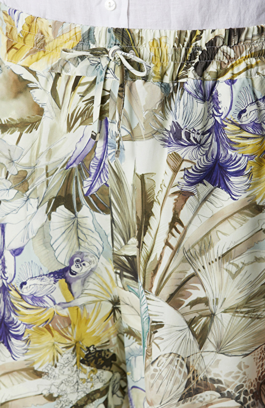 Yeşil Desenli Keten Şort