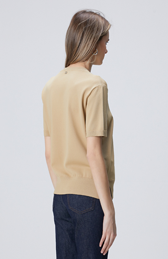 Camel İnce Ribana Örgü Dik Yaka Rayon Basic Kazak