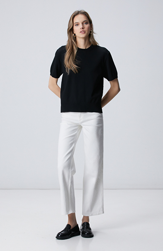 Siyah İnce Ribana Örgü Dik Yaka Rayon Basic Kazak