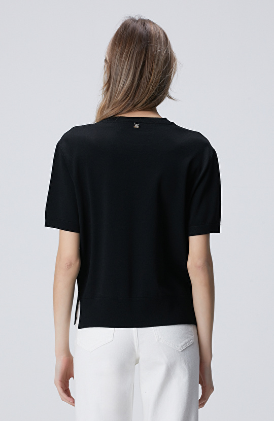 Siyah İnce Ribana Örgü Dik Yaka Rayon Basic Kazak