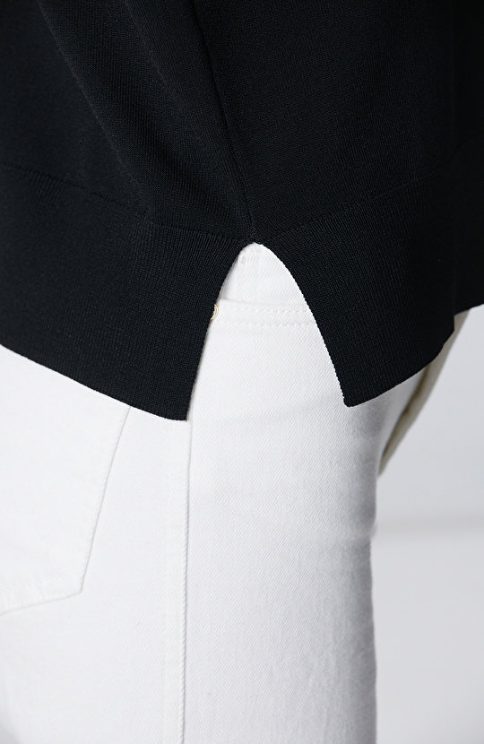 Siyah İnce Ribana Örgü Dik Yaka Rayon Basic Kazak