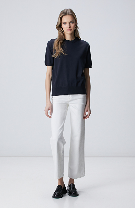 Lacivert İnce Ribana Örgü Dik Yaka Rayon Basic Kazak