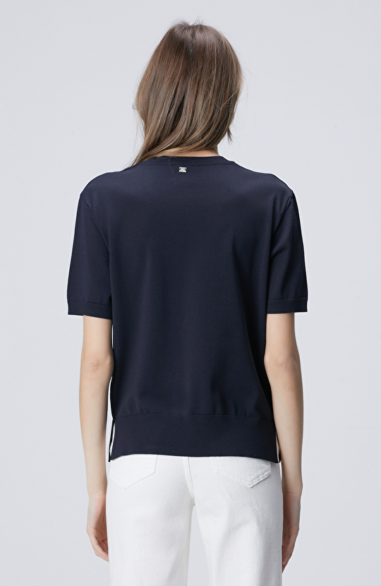 Lacivert İnce Ribana Örgü Dik Yaka Rayon Basic Kazak