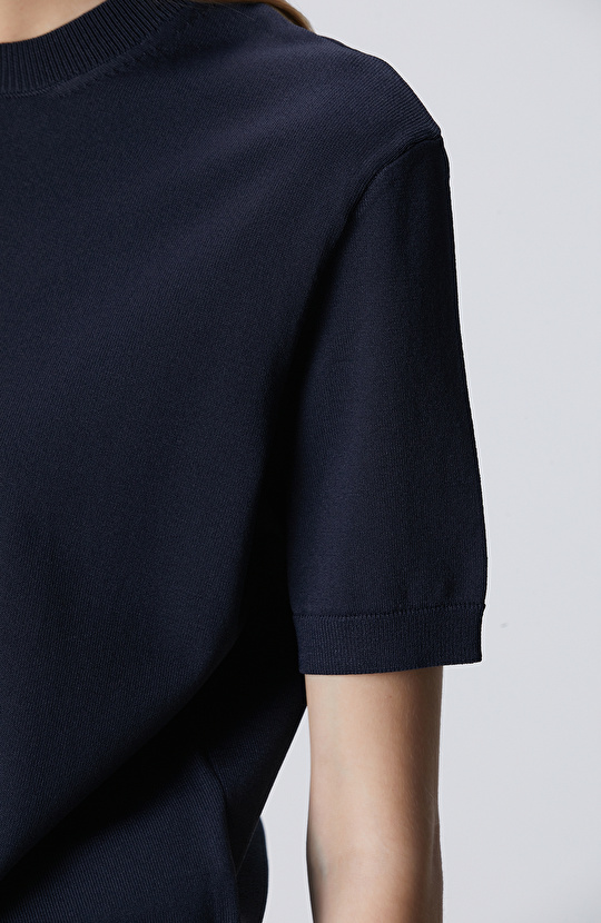 Lacivert İnce Ribana Örgü Dik Yaka Rayon Basic Kazak