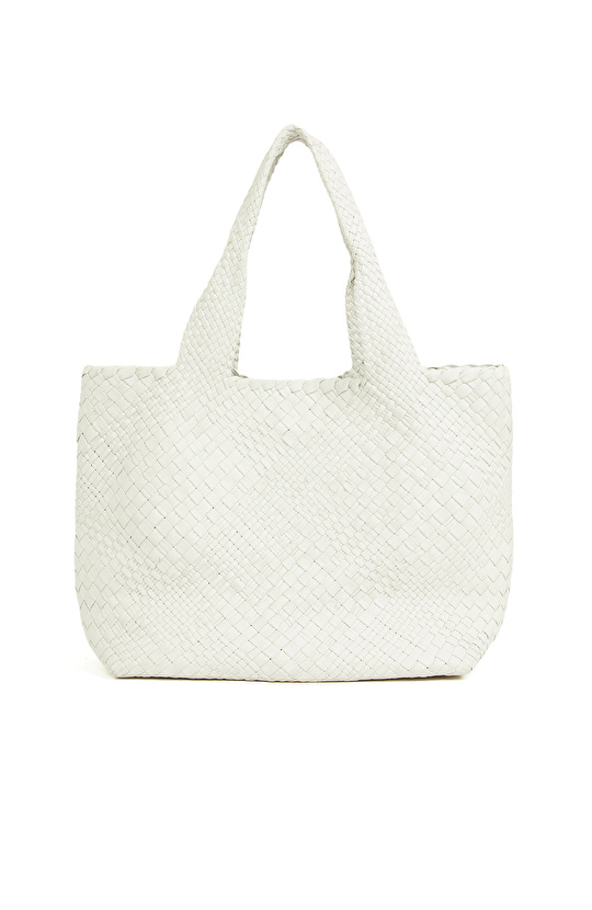 Brown Women Knit Leather Shopper Bag