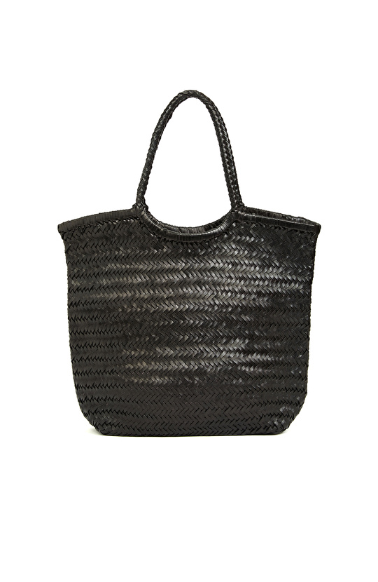 Siyah Kadın Örgü Deri Shopper Çanta