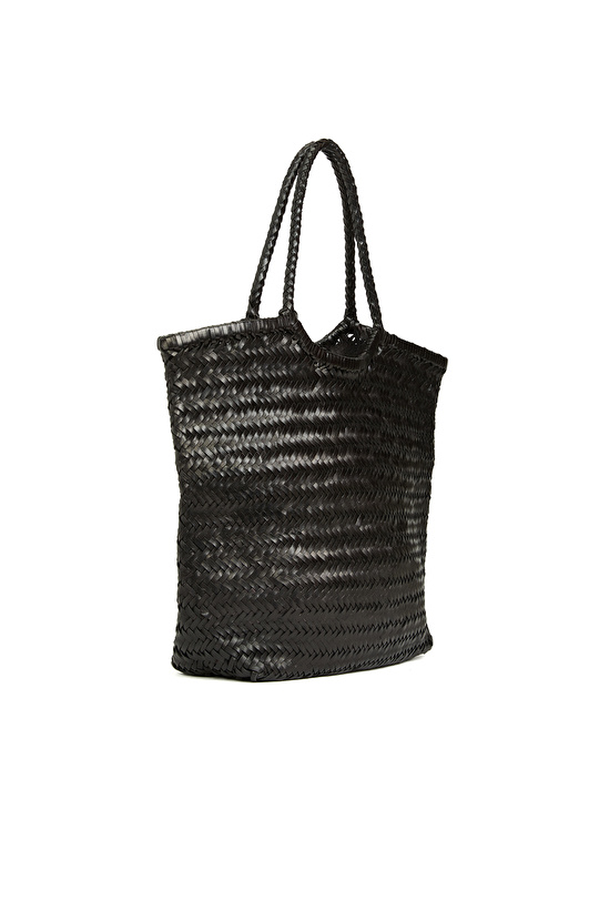 Siyah Kadın Örgü Deri Shopper Çanta