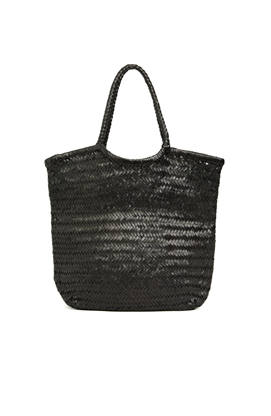 Siyah Kadın Örgü Deri Shopper Çanta