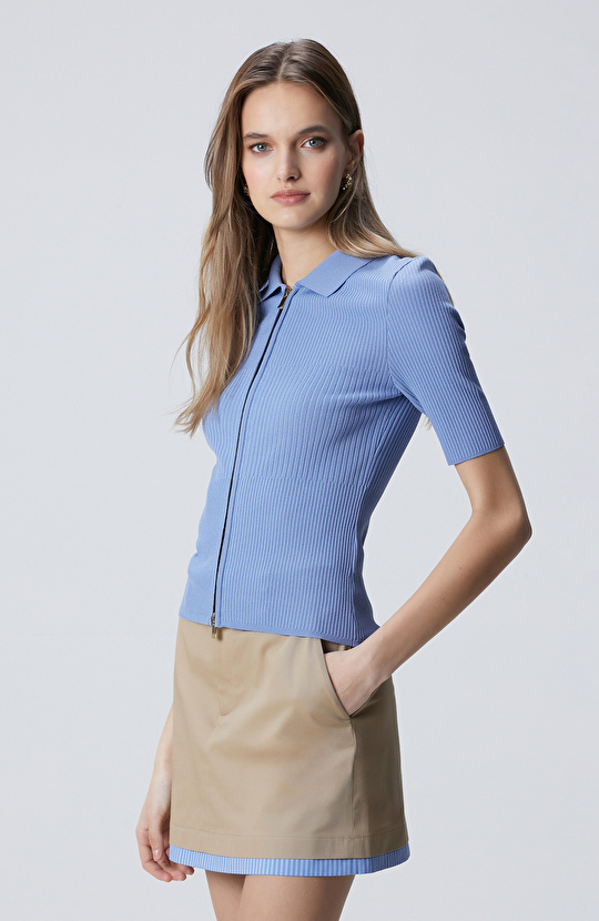 Açık Mavi Kısa Kol Triko Hırka