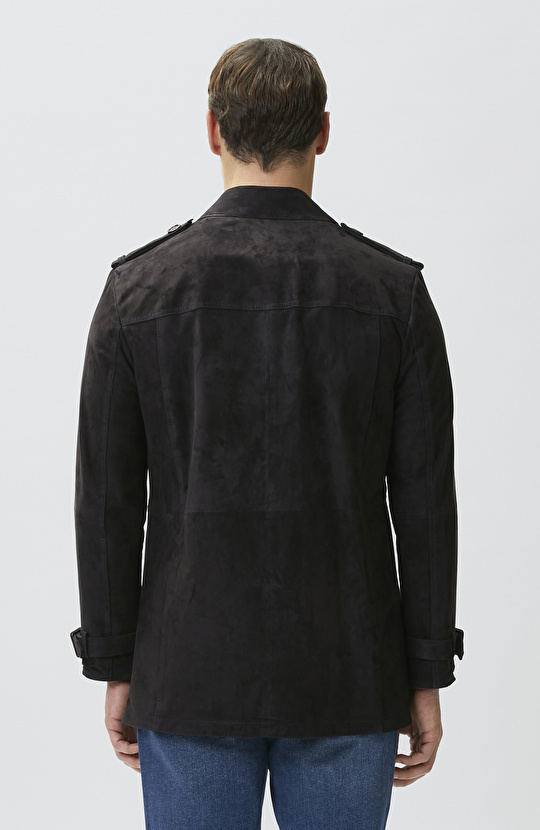 Navy Blue Leather Topcoat