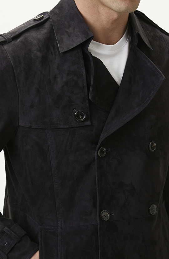 Navy Blue Leather Topcoat