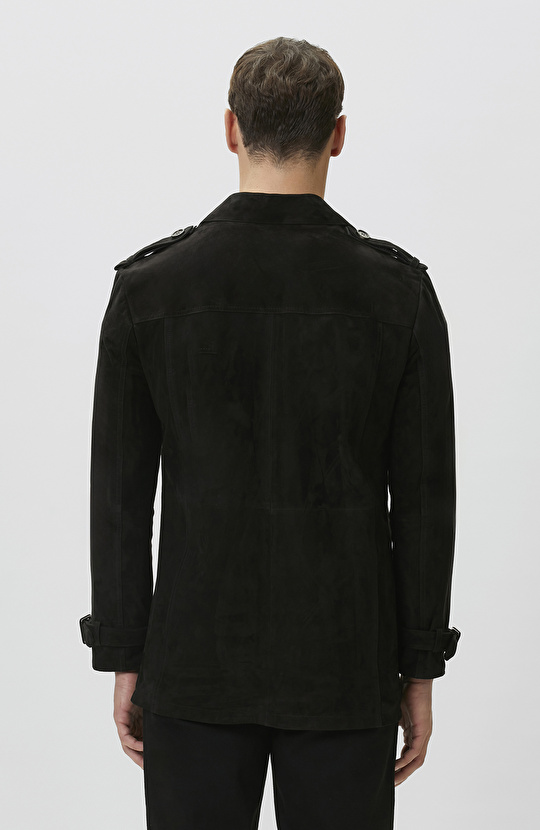 Siyah Çift Taraflı Süet Deri Pardösü