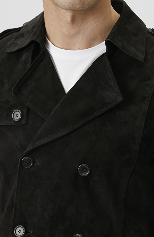 Siyah Çift Taraflı Süet Deri Pardösü