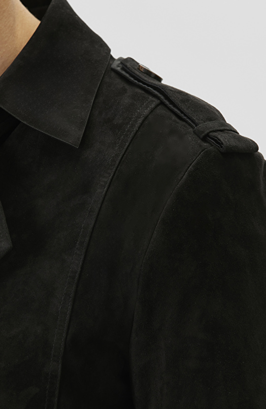Siyah Çift Taraflı Süet Deri Pardösü