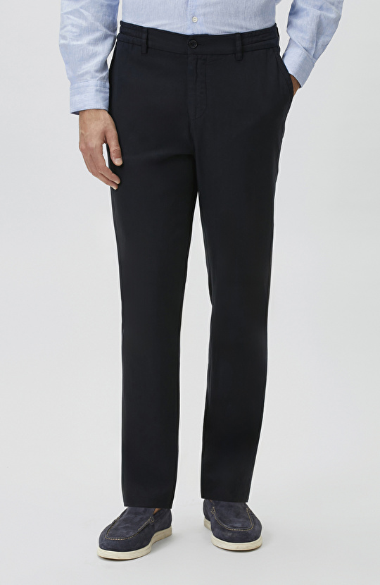 Lacivert Diyagonal Lyocell Karışımlı Jogger Pantolon