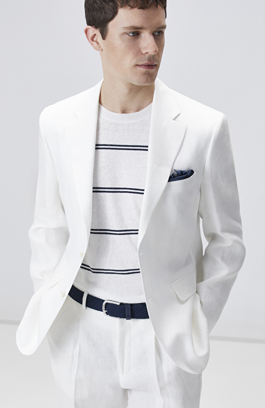 Ekru Keten Takım Elbise