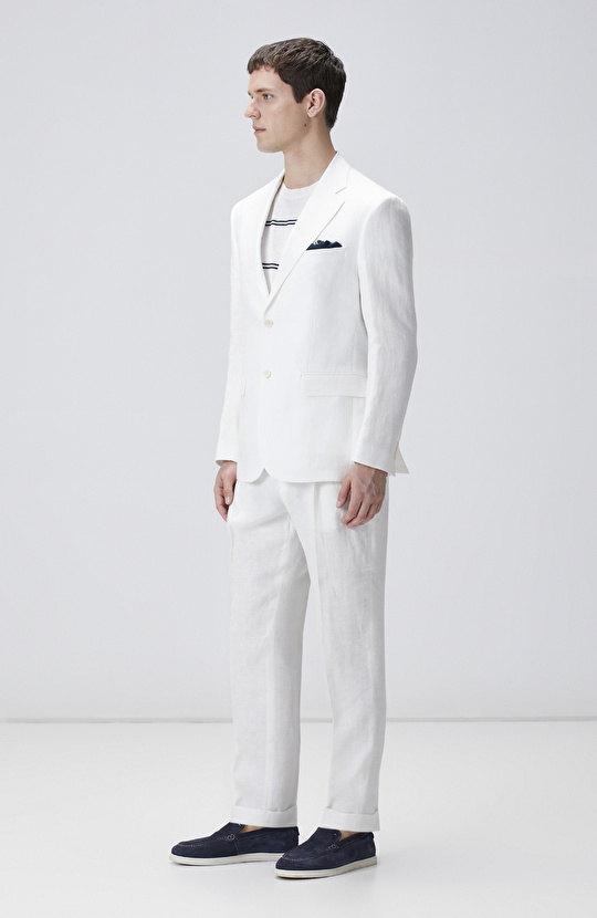 Ekru Keten Takım Elbise