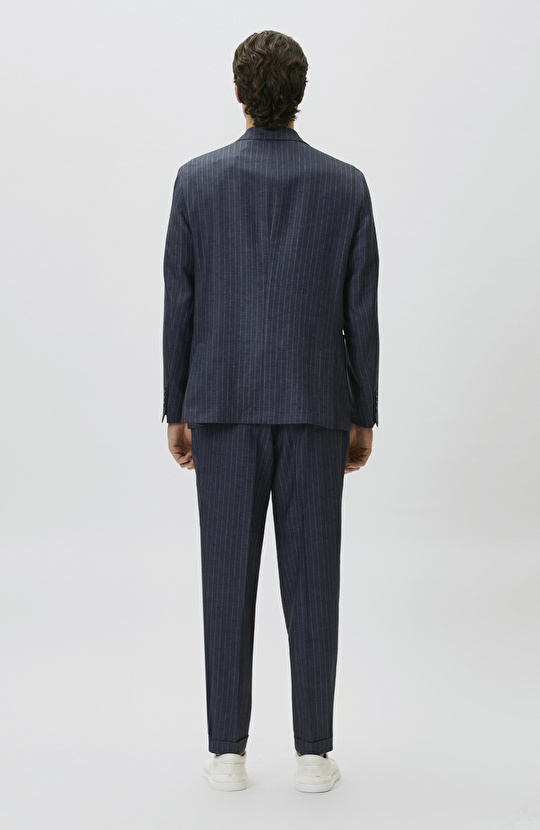 Navy Blue Limited Fabric Striped Linen Suit