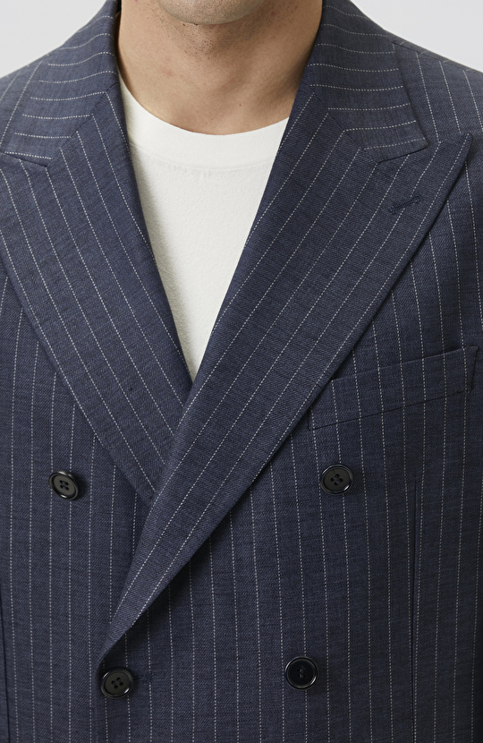Navy Blue Limited Fabric Striped Linen Suit
