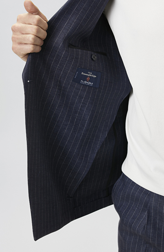 Navy Blue Limited Fabric Striped Linen Suit