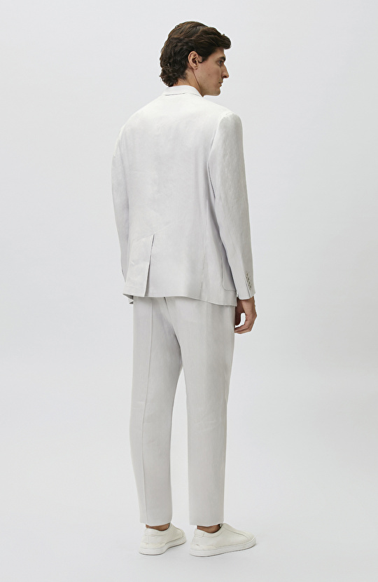 Gri Keten Karışımlı Pileli Takım Elbise