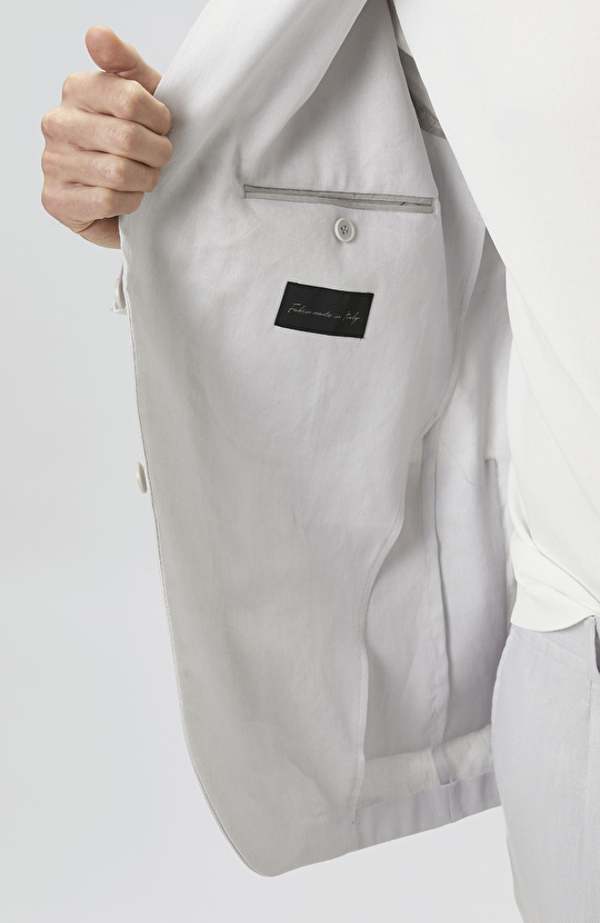 Gri Keten Karışımlı Pileli Takım Elbise