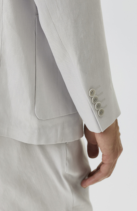 Gri Keten Karışımlı Pileli Takım Elbise