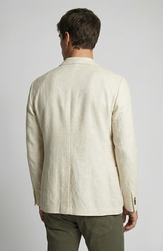 Bej Keten Karışımlı Örme Ceket