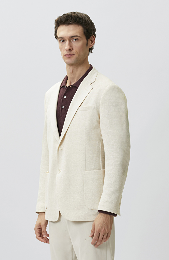 Beige Linen Blend Knitted Jacket