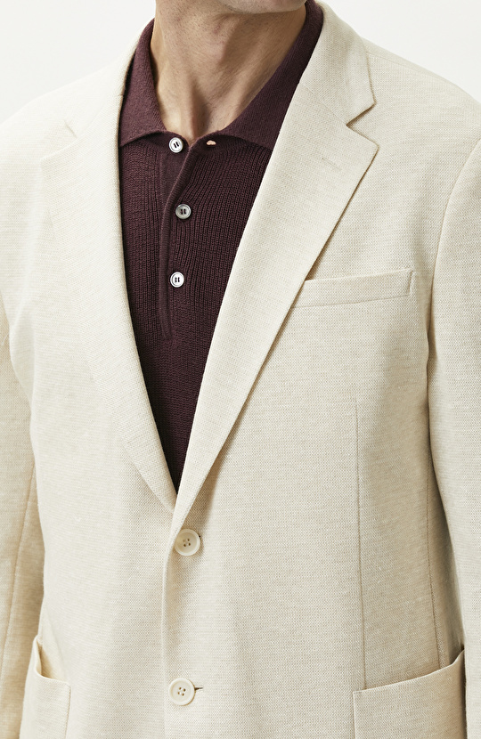 Beige Linen Blend Knitted Jacket