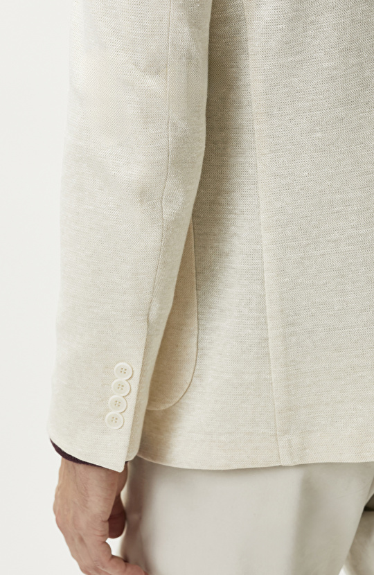 Beige Linen Blend Knitted Jacket