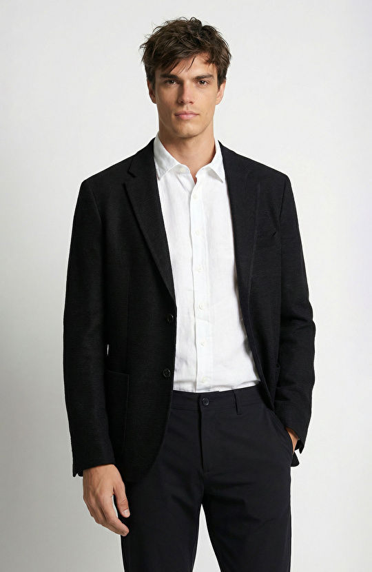 Siyah Keten Karışımlı Örme Ceket