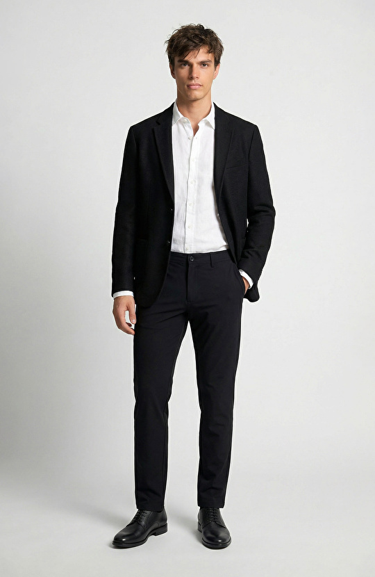 Siyah Keten Karışımlı Örme Ceket