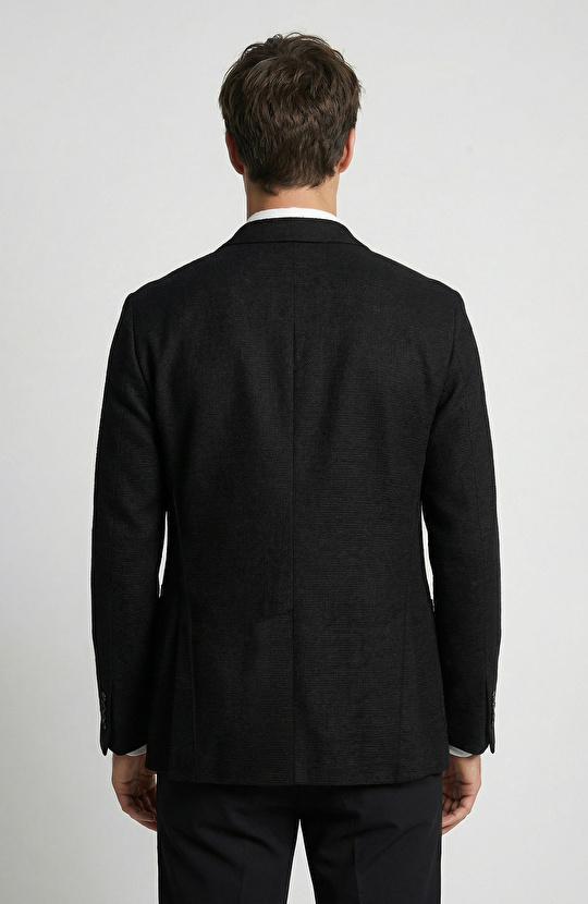 Siyah Keten Karışımlı Örme Ceket