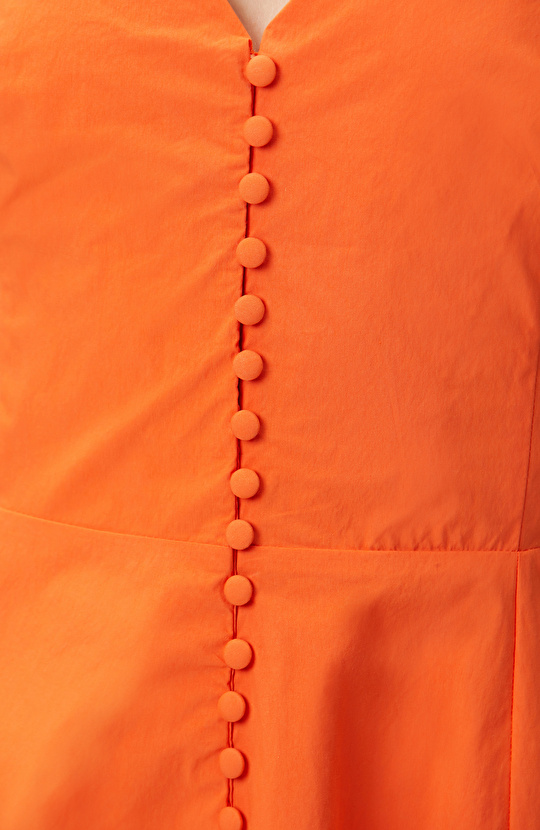 N-Tech Orange Low-cut Back Detailed Midi Dress