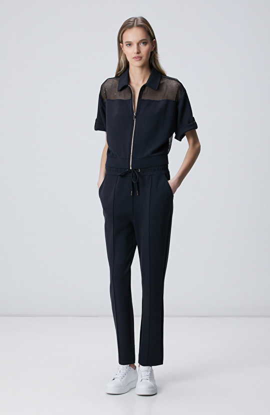 Siyah Modal Karışımlı Straight Fit Eşofman Altı