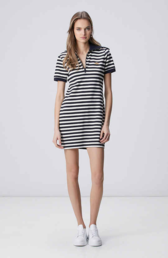Navy Blue White Striped Mini Knitwear Dress