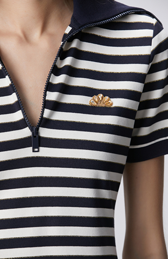 Navy Blue White Striped Mini Knitwear Dress