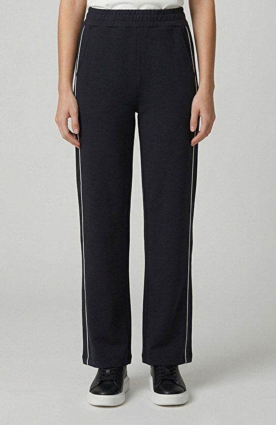 Siyah Modal Karışımlı Biye Detaylı Eşofman