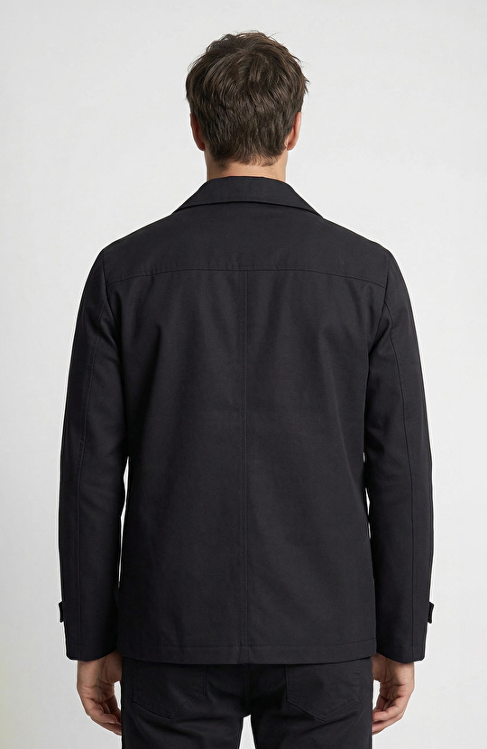 Siyah Kruvaze Yaka Pardösü