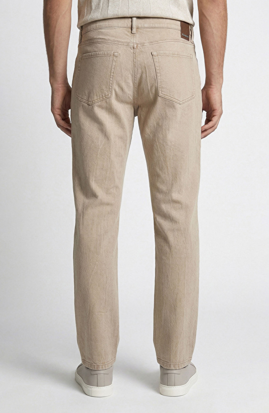 Bej Düz Paça Denim Pantolon