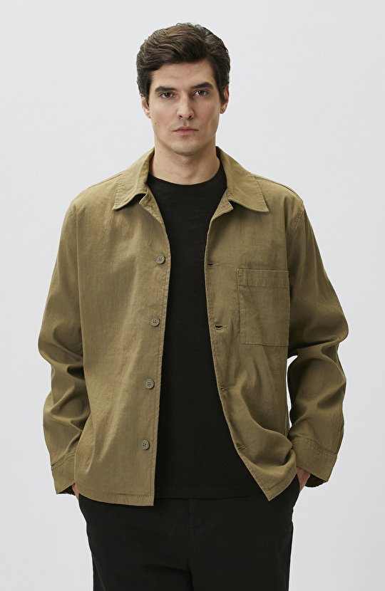 Khaki Linen Blend Outer Shirt