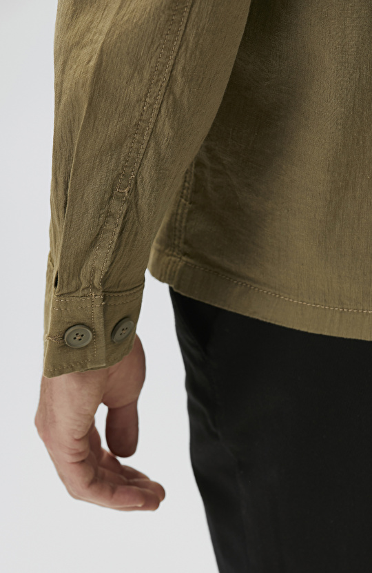 Khaki Linen Blend Outer Shirt