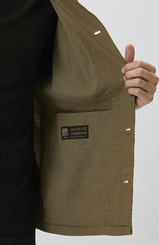 Khaki Linen Blend Outer Shirt